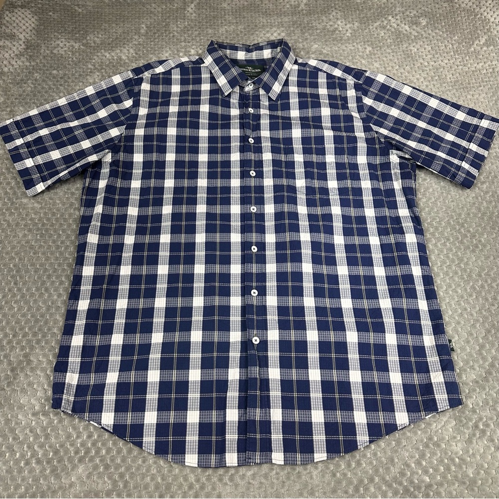 Rodd & Gunn Button Shirt Mens XL Blue Plaid Casual Short Sleeve Woven in Italy